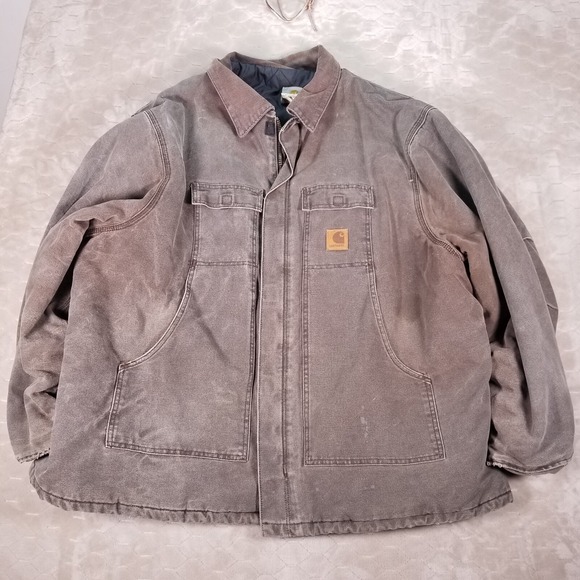 VTG CARHARTT Quilt Lined C26 CHT Field Jacket Brown Sz 4XL Regular FADES Look